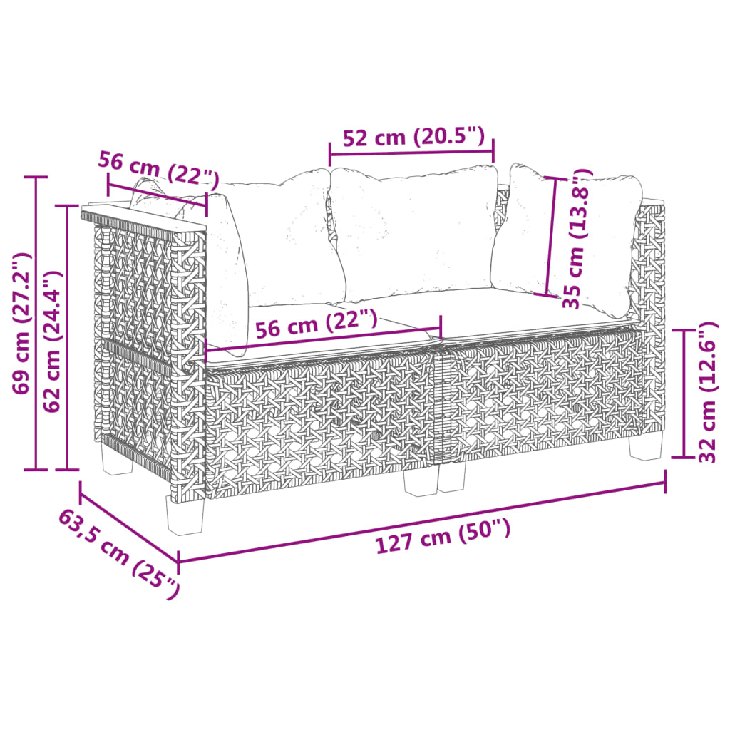 hjørnemoduler til havesofa 2 stk. med hynder polyrattan grå
