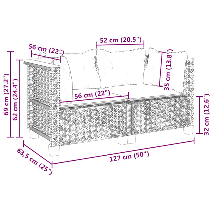 hjørnemoduler til havesofa 2 stk. med hynder polyrattan beige