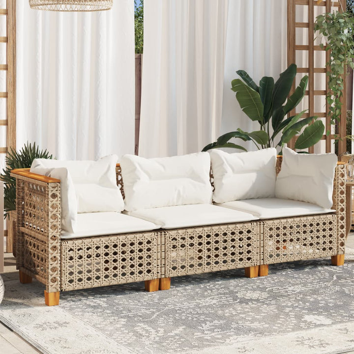 3-personers havesofa med hynder polyrattan beige