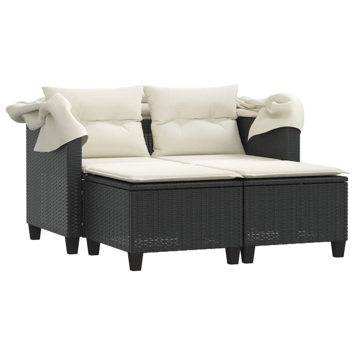 2-personers havesofa med baldakin og skamler polyrattan sort