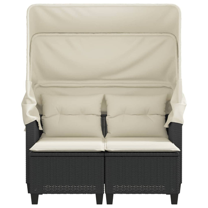 2-personers havesofa med baldakin og skamler polyrattan sort