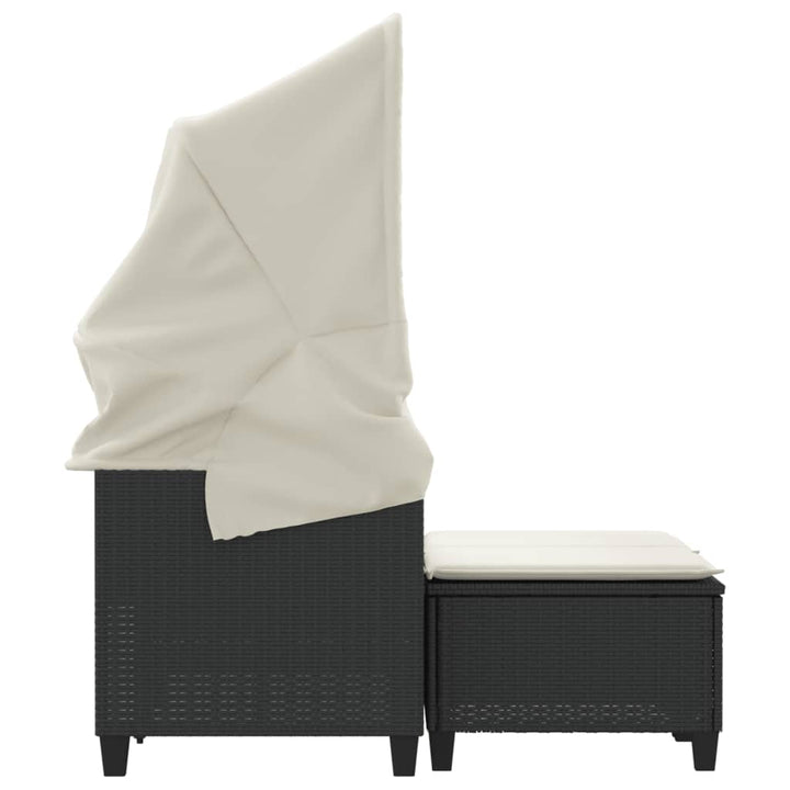 2-personers havesofa med baldakin og skamler polyrattan sort