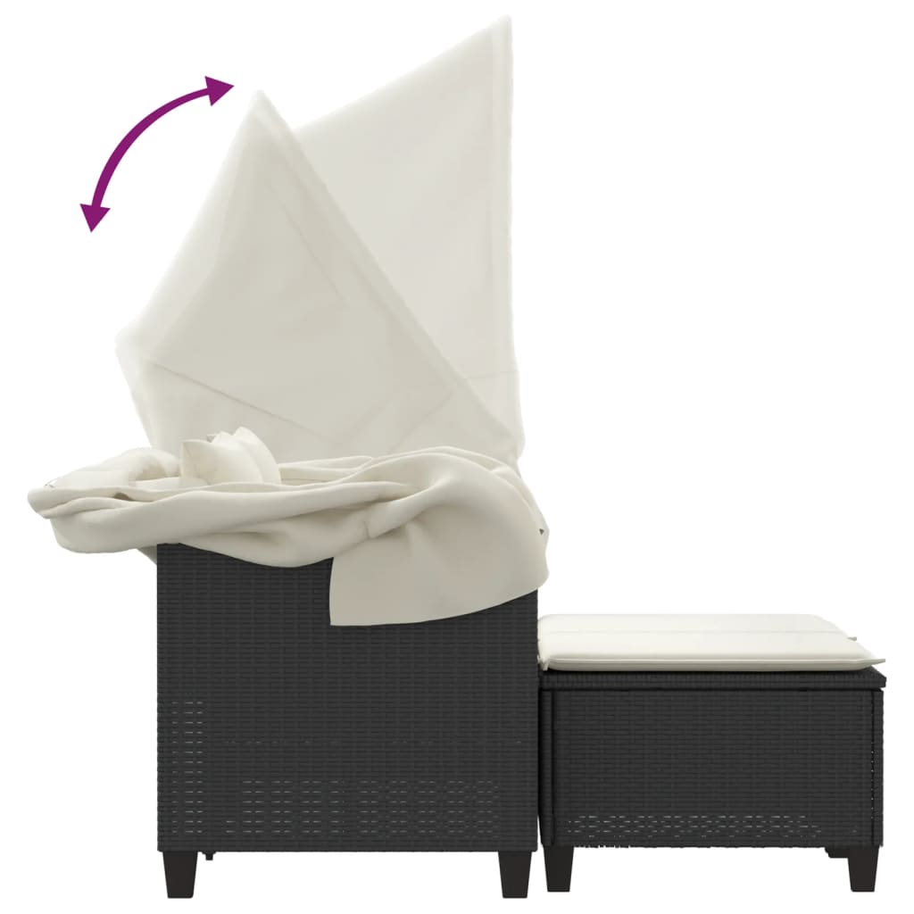 2-personers havesofa med baldakin og skamler polyrattan sort