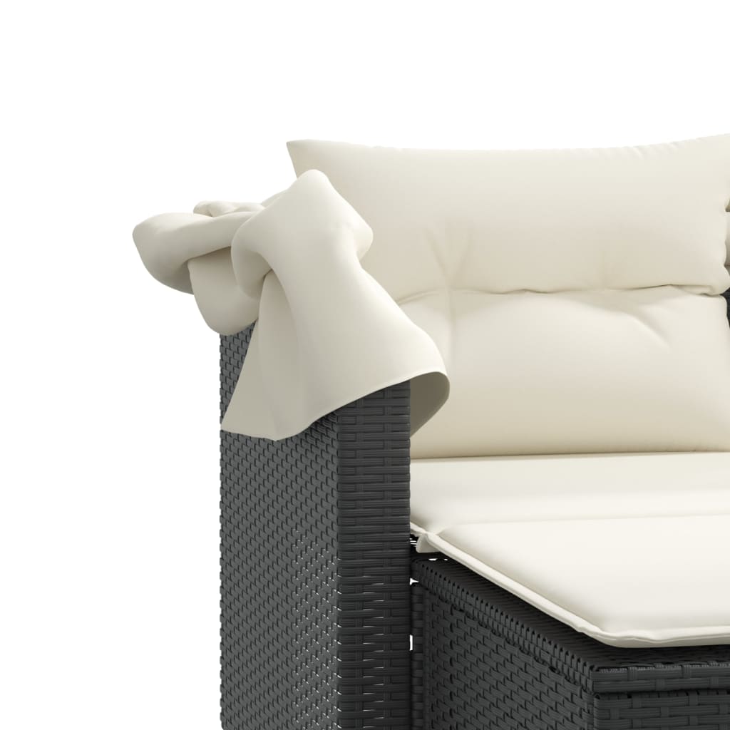 2-personers havesofa med baldakin og skamler polyrattan sort