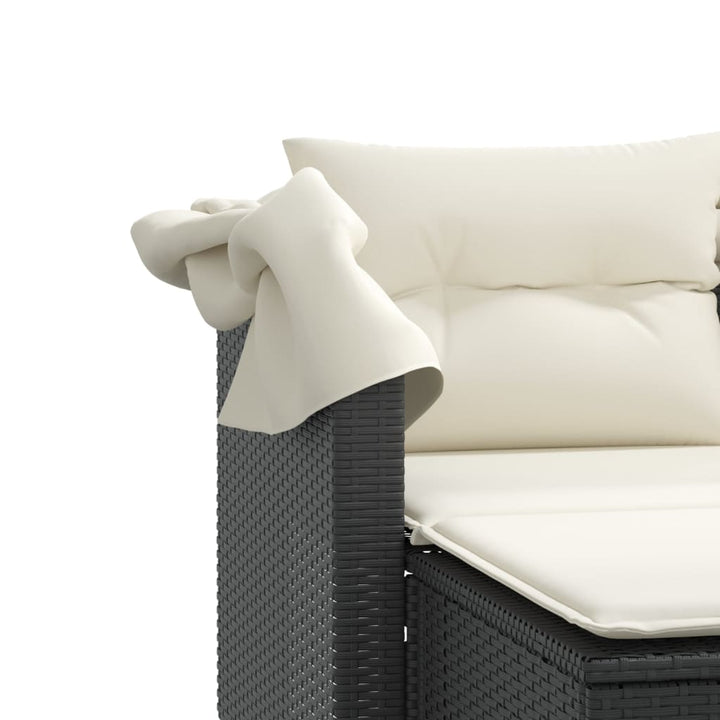 2-personers havesofa med baldakin og skamler polyrattan sort