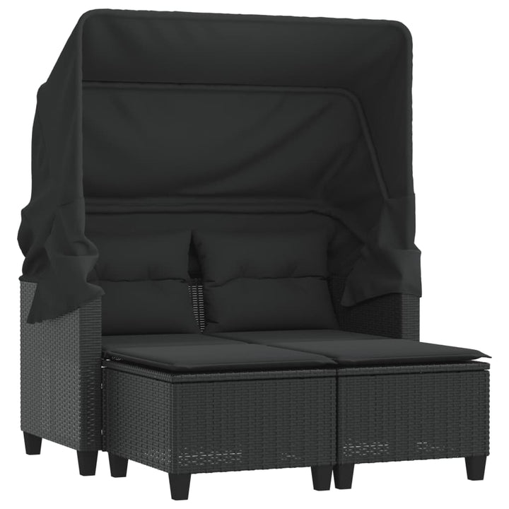 2-personers havesofa med baldakin og skamler polyrattan sort