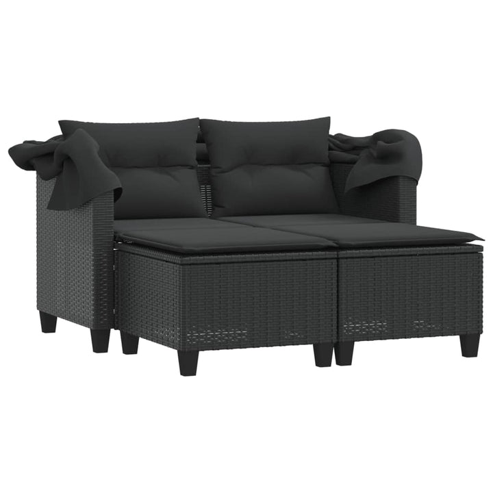 2-personers havesofa med baldakin og skamler polyrattan sort