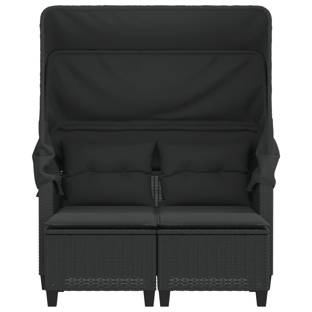 2-personers havesofa med baldakin og skamler polyrattan sort