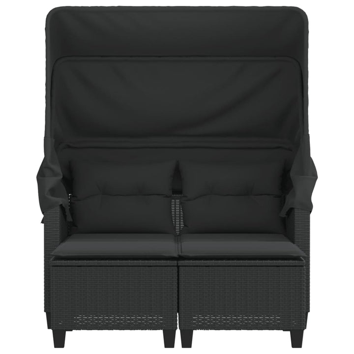 2-personers havesofa med baldakin og skamler polyrattan sort