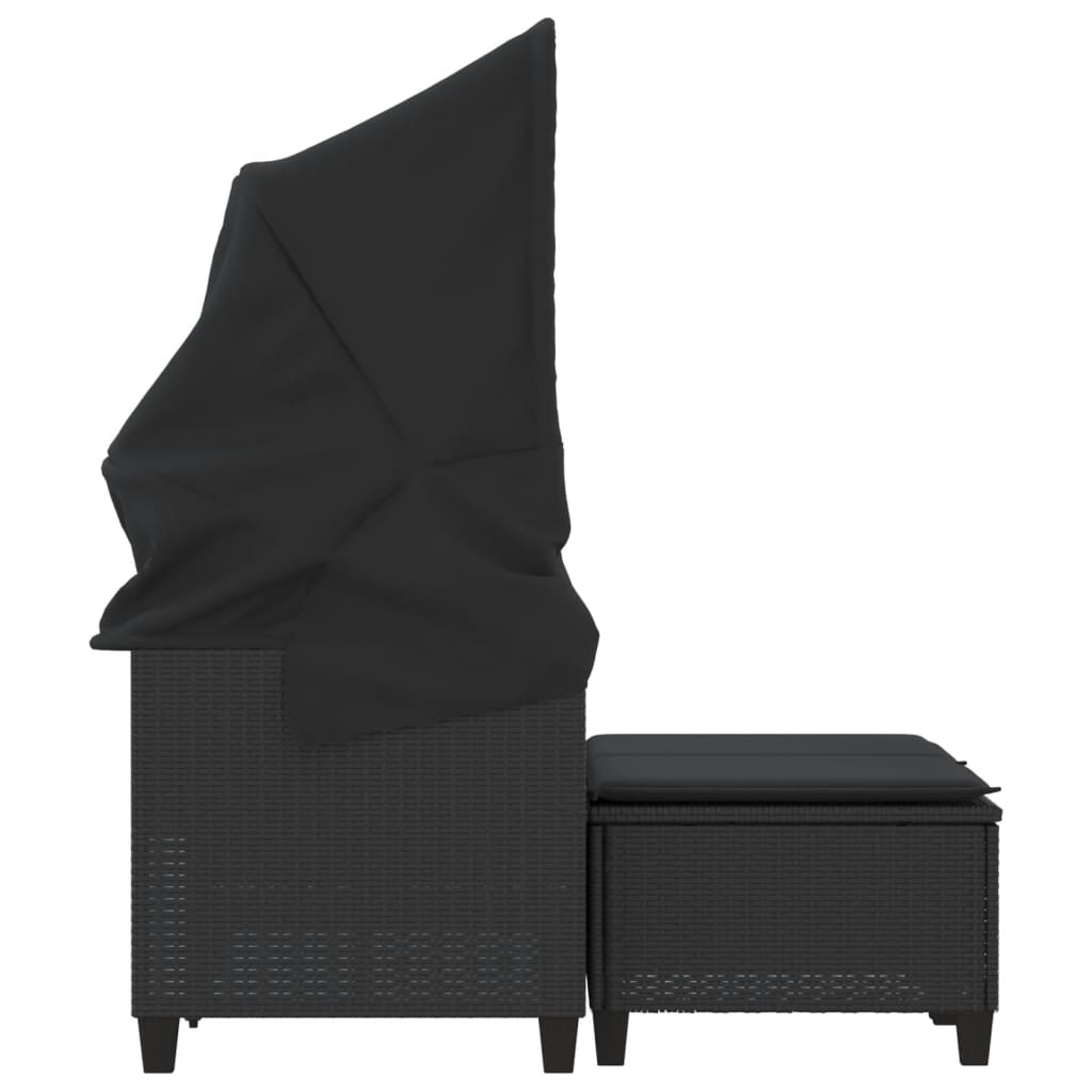 2-personers havesofa med baldakin og skamler polyrattan sort