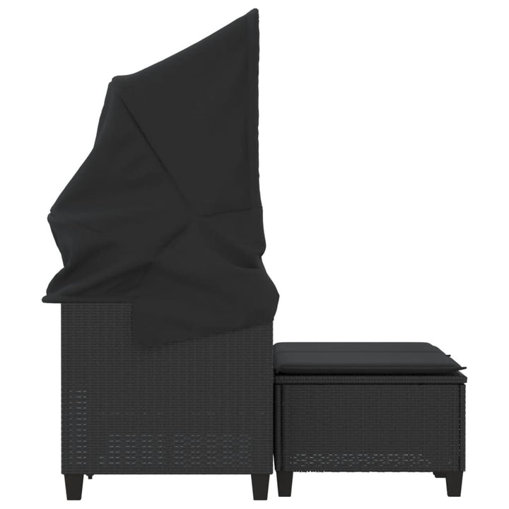2-personers havesofa med baldakin og skamler polyrattan sort
