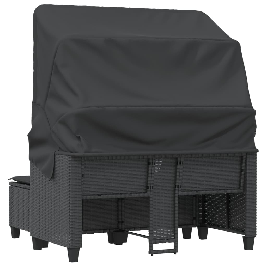 2-personers havesofa med baldakin og skamler polyrattan sort