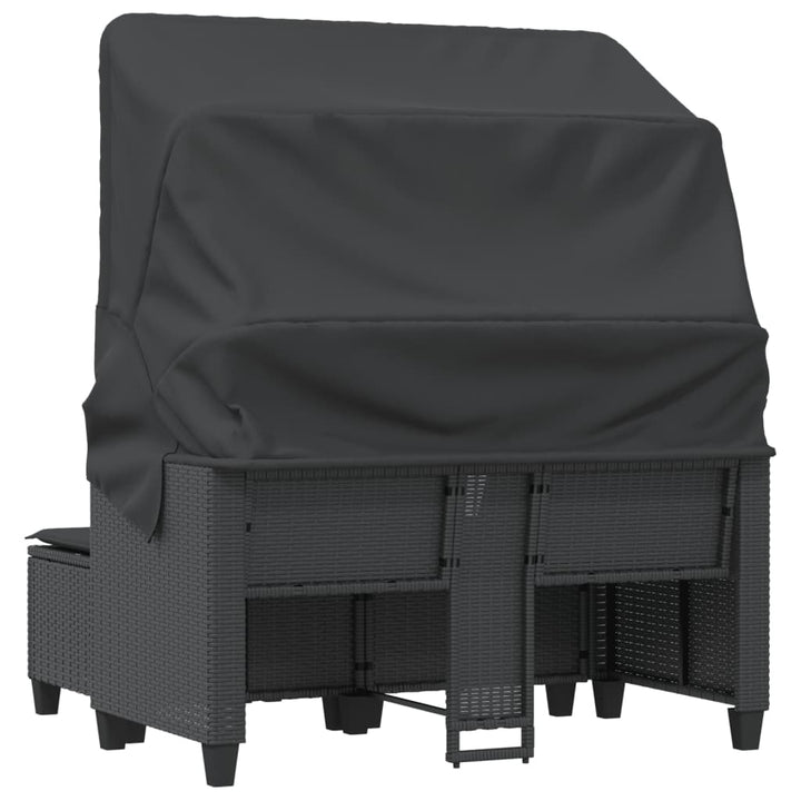 2-personers havesofa med baldakin og skamler polyrattan sort