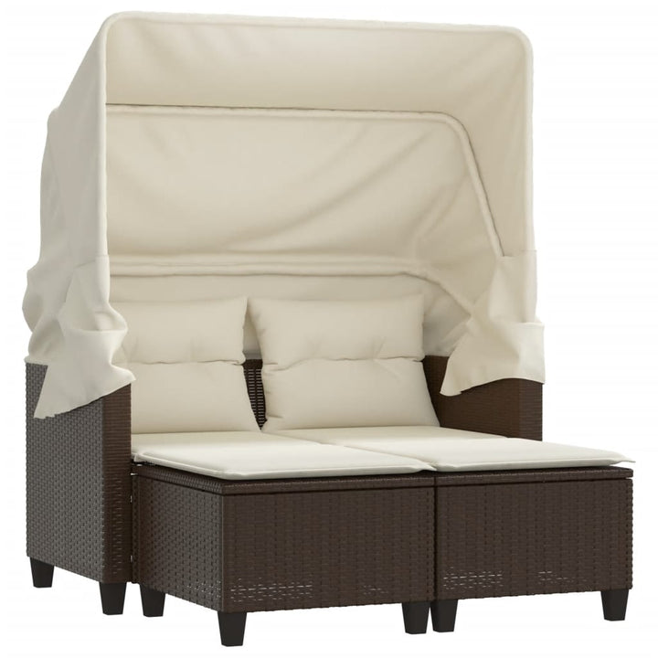 2-personers havesofa med baldakin og skamler polyrattan brun