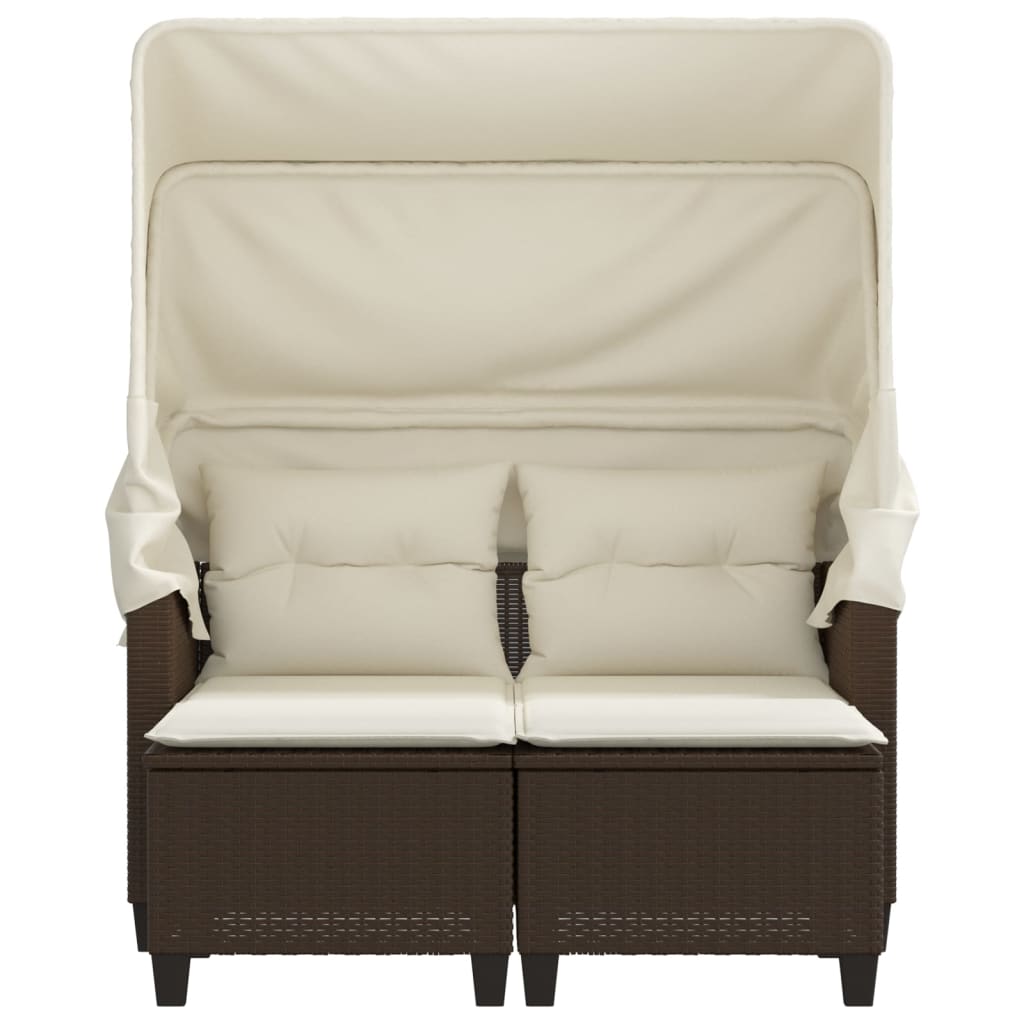 2-personers havesofa med baldakin og skamler polyrattan brun