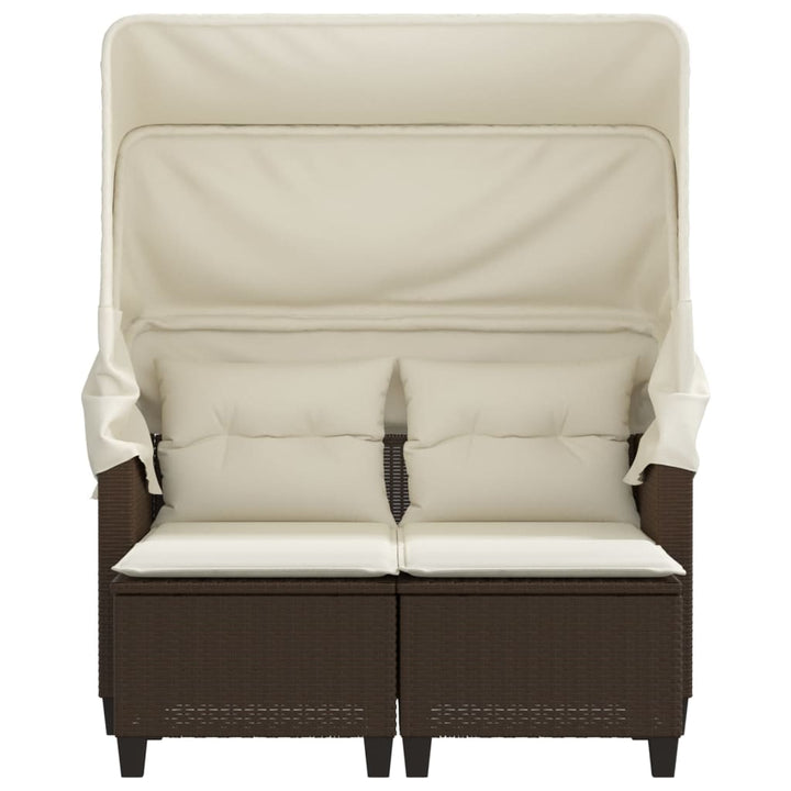 2-personers havesofa med baldakin og skamler polyrattan brun