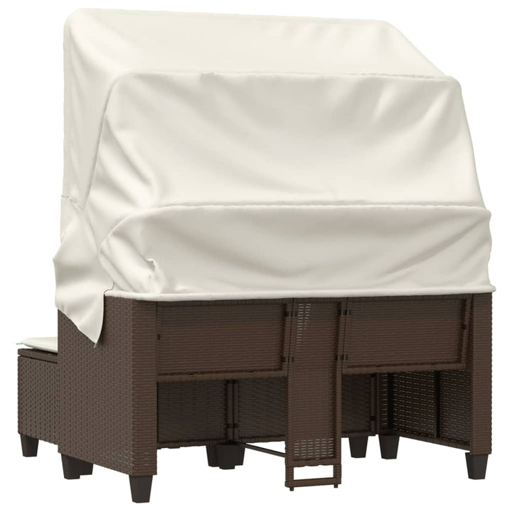 2-personers havesofa med baldakin og skamler polyrattan brun