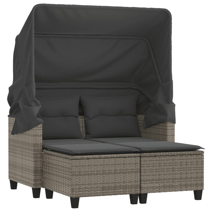 2-personers havesofa med baldakin og skamler polyrattan grå