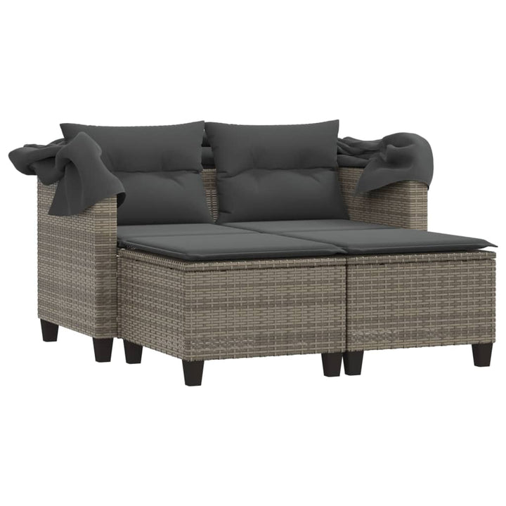 2-personers havesofa med baldakin og skamler polyrattan grå