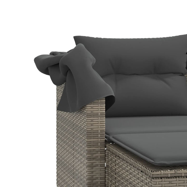 2-personers havesofa med baldakin og skamler polyrattan grå