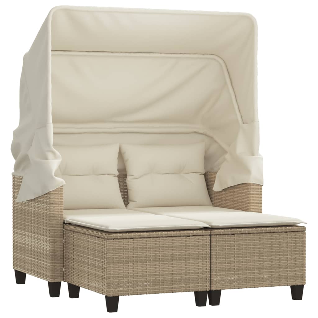 2-personers havesofa med baldakin og skamler polyrattan beige