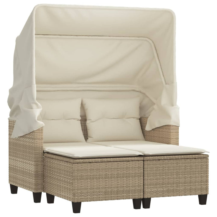2-personers havesofa med baldakin og skamler polyrattan beige