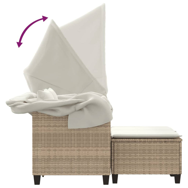 2-personers havesofa med baldakin og skamler polyrattan beige