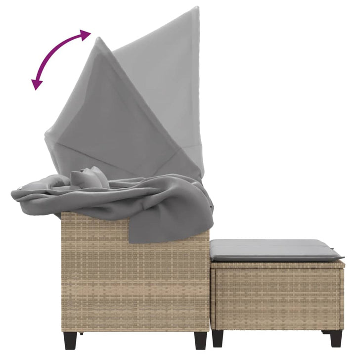 2-personers havesofa med baldakin og skamler polyrattan beige