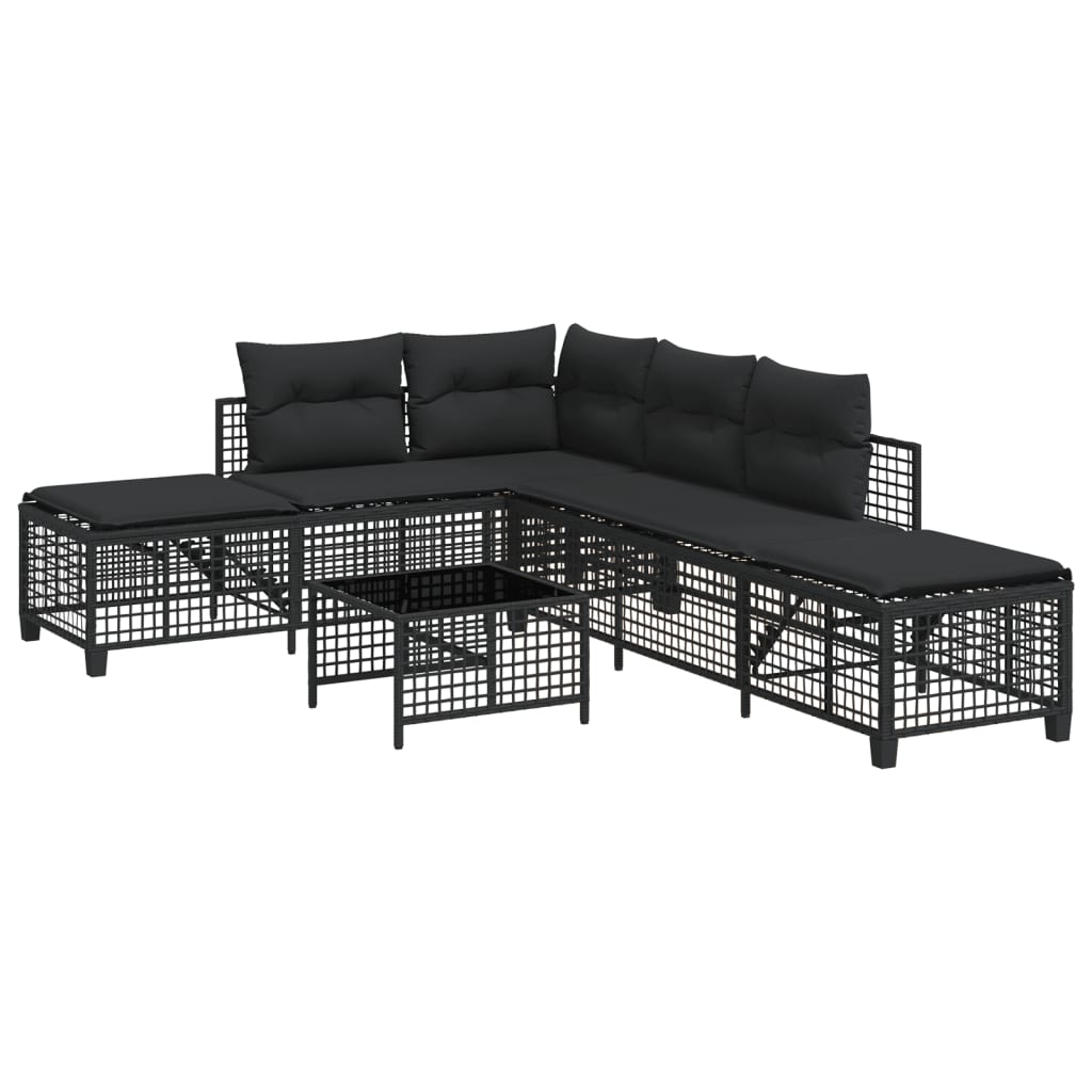 hjørnesofasæt til haven 3 dele med hynder polyrattan sort