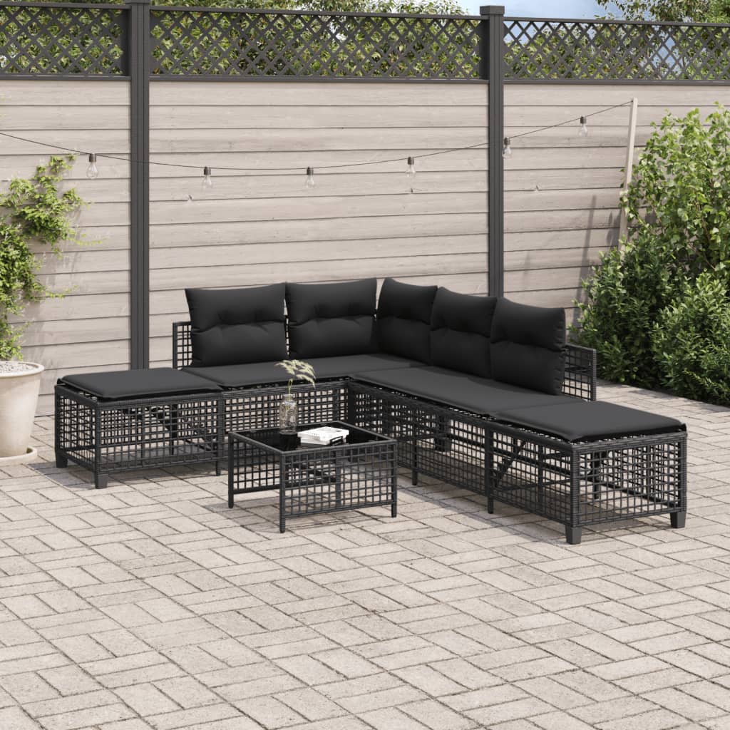 hjørnesofasæt til haven 3 dele med hynder polyrattan sort