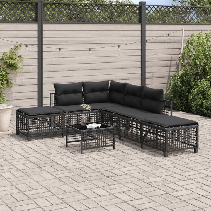 hjørnesofasæt til haven 3 dele med hynder polyrattan sort