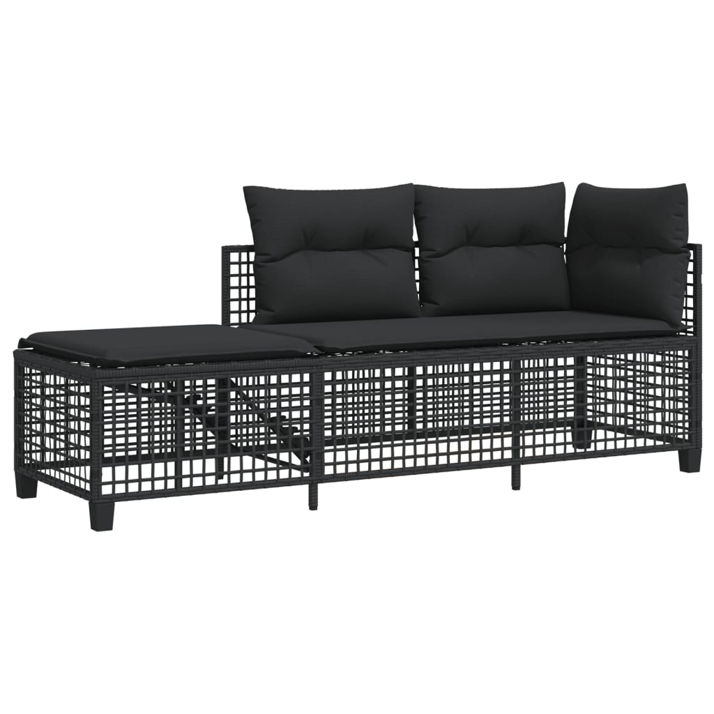 hjørnesofasæt til haven 3 dele med hynder polyrattan sort