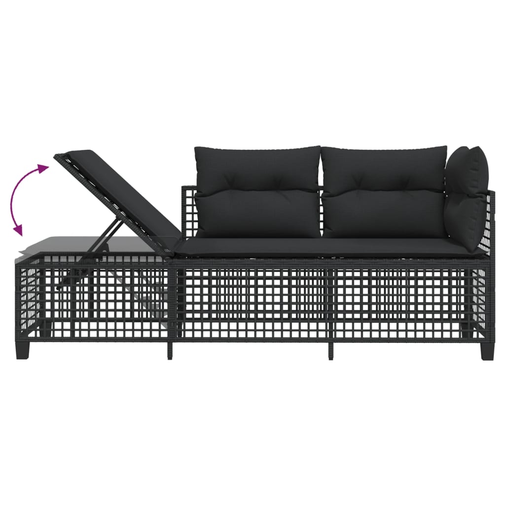 hjørnesofasæt til haven 3 dele med hynder polyrattan sort