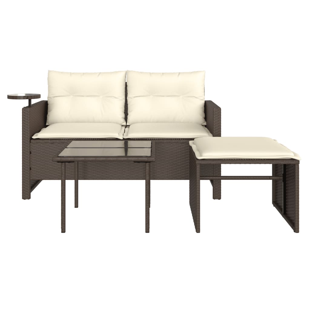 sofasæt til haven 3 dele med hynder polyrattan brun