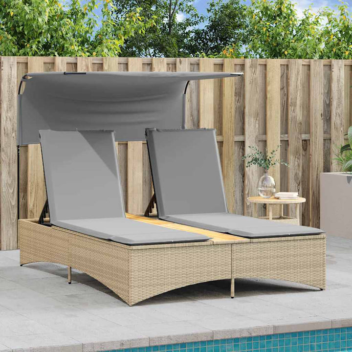 solseng med baldakin og hynder polyrattan beige