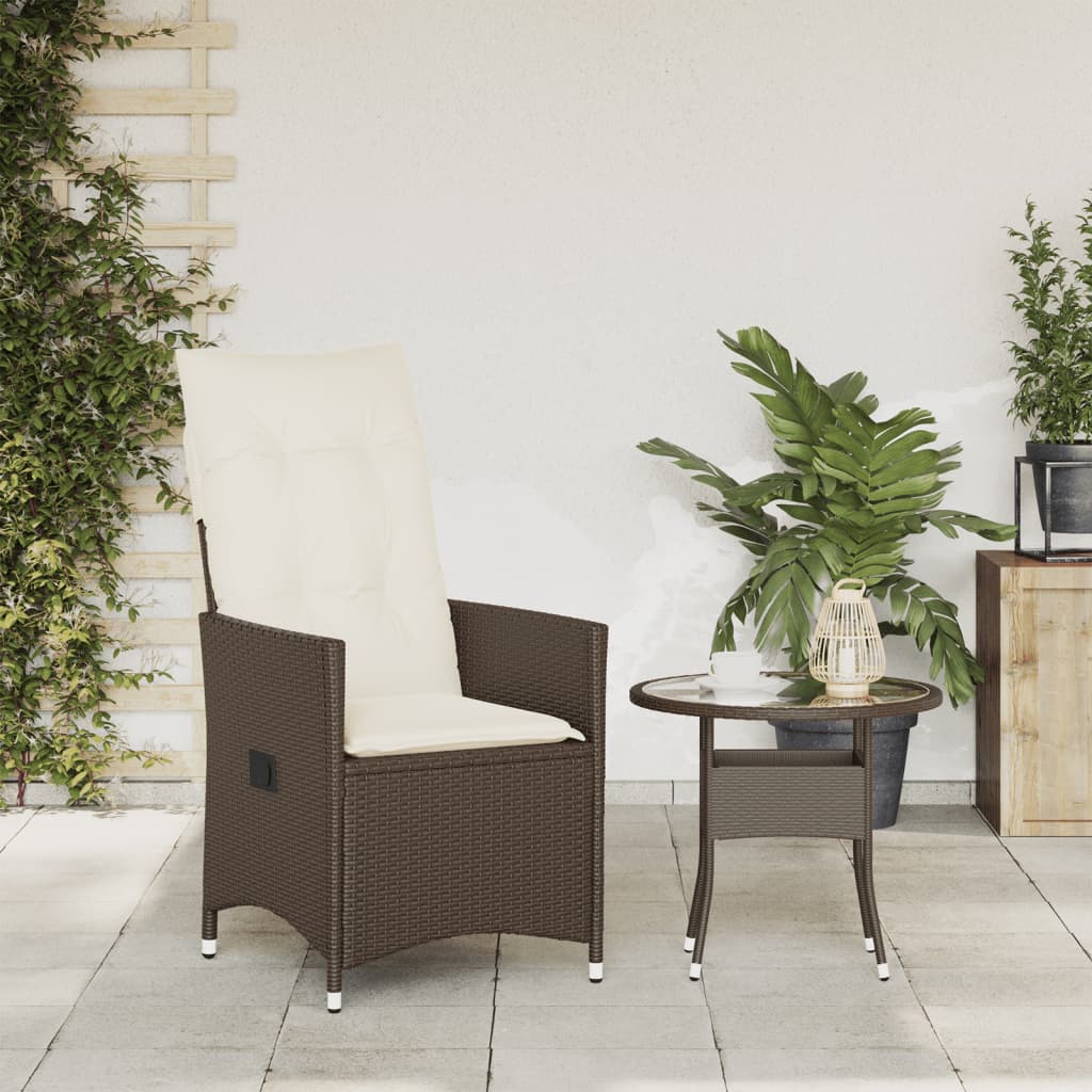 havestol med lænefunktion og hynder polyrattan brun