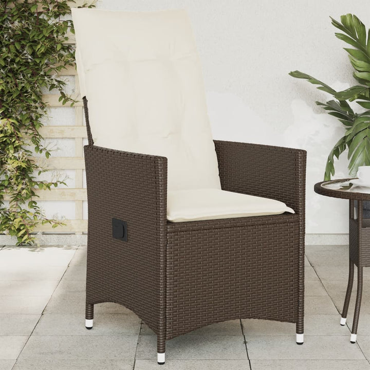 havestol med lænefunktion og hynder polyrattan brun