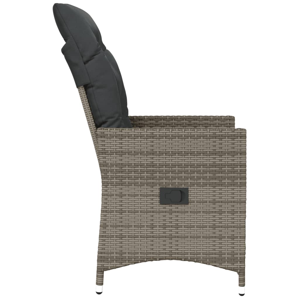 havestol med hynder justerbart ryglæn polyrattan grå