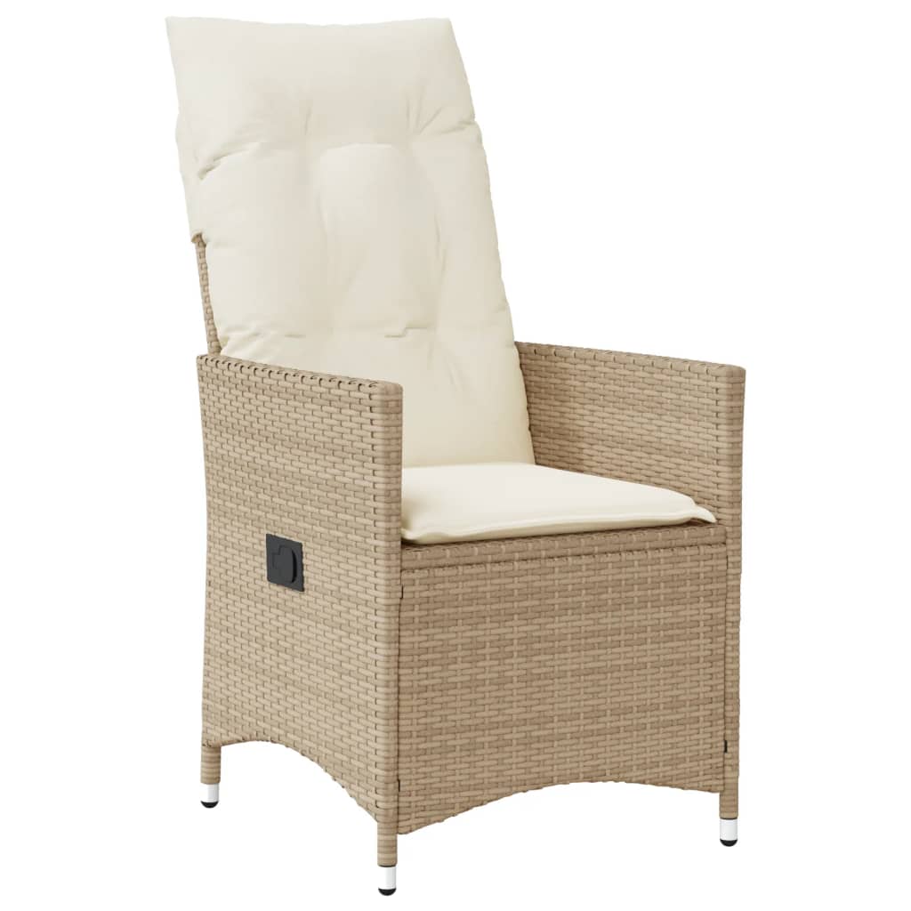 havestol med lænefunktion og hynder polyrattan beige