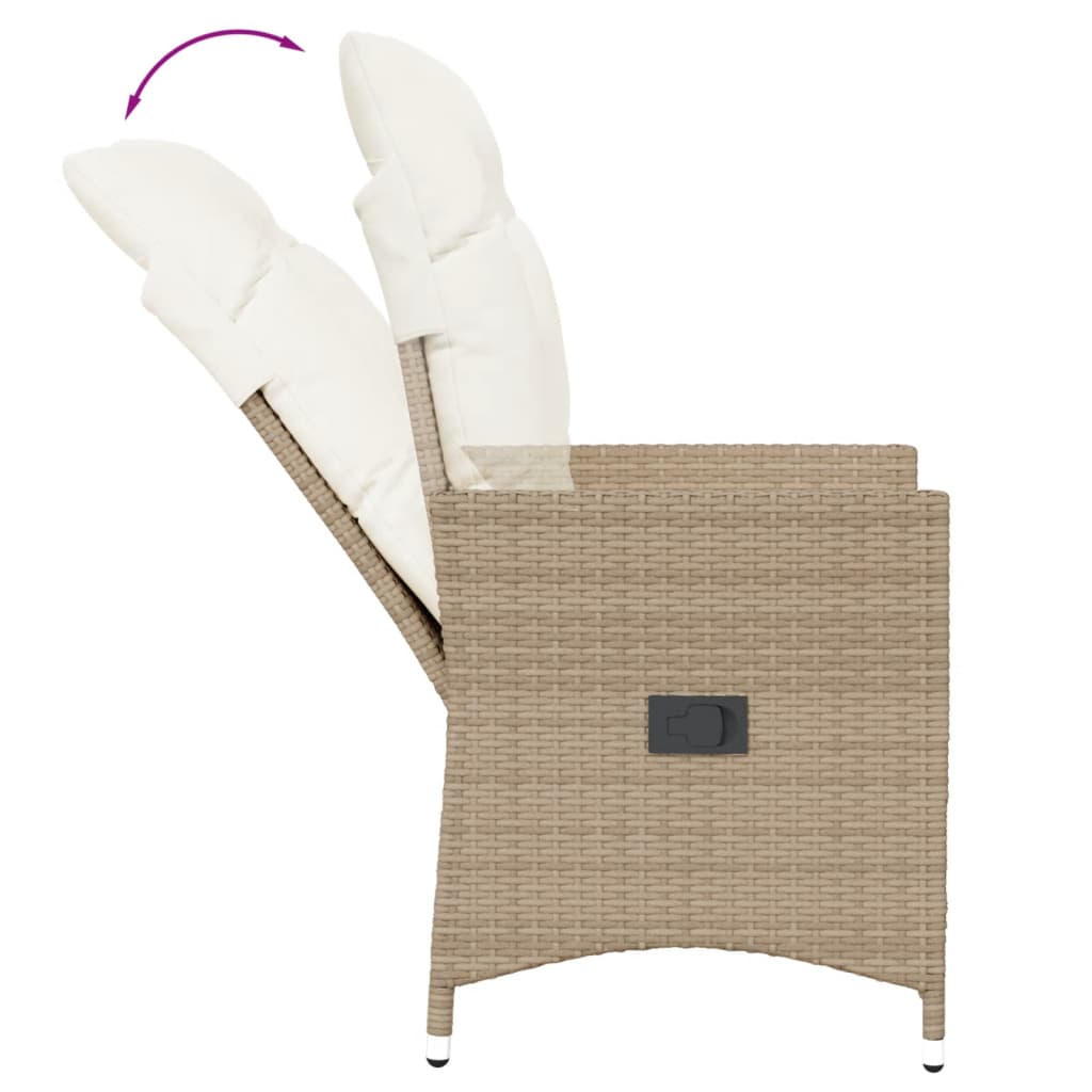 havestol med lænefunktion og hynder polyrattan beige