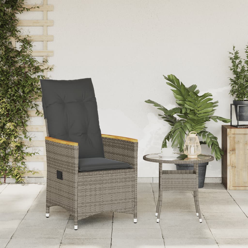 havestol med hynder justerbart ryglæn polyrattan grå