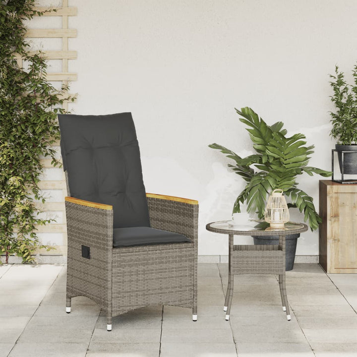 havestol med hynder justerbart ryglæn polyrattan grå