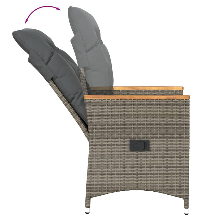 havestol med hynder justerbart ryglæn polyrattan grå