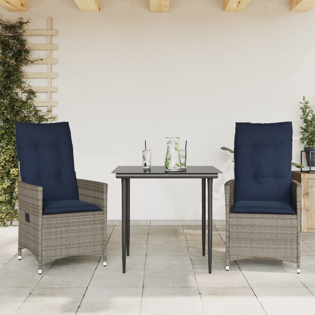havestole med lænefunktion 2 stk. med hynder grå polyrattan