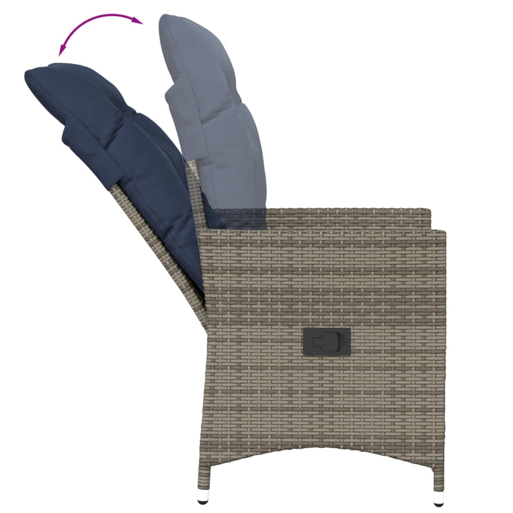 havestole med lænefunktion 2 stk. med hynder grå polyrattan