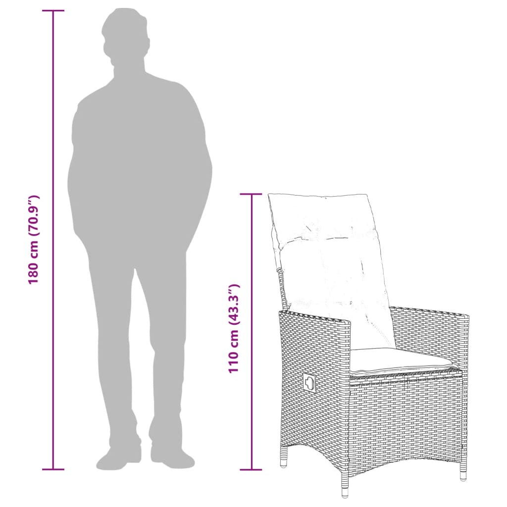 havestole med lænefunktion 2 stk. med hynder grå polyrattan