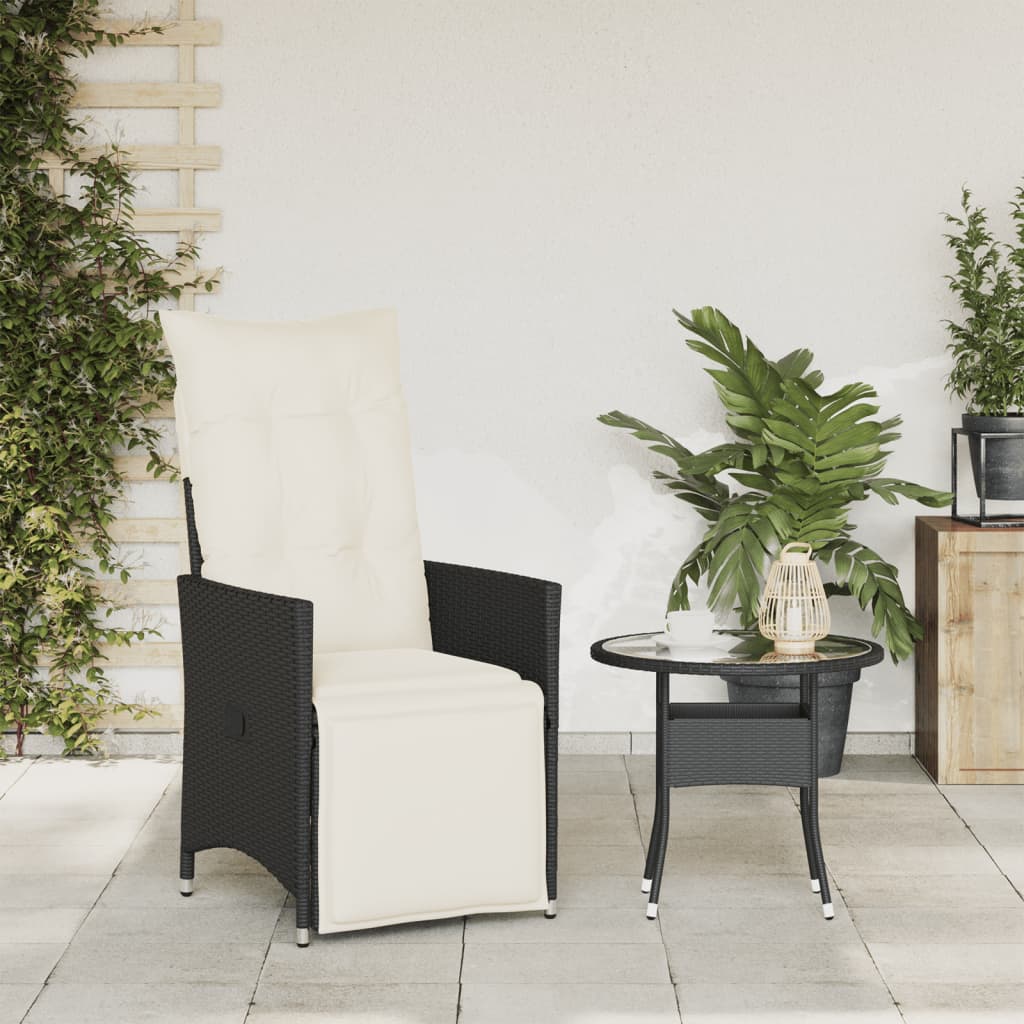havestol med hynder justerbart ryglæn polyrattan sort