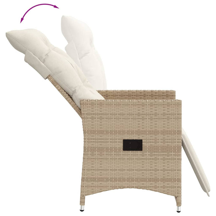 havestol med lænefunktion og hynder polyrattan beige