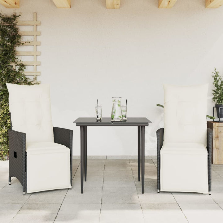 havestole med hynder 2 stk. justerbart ryglæn polyrattan sort
