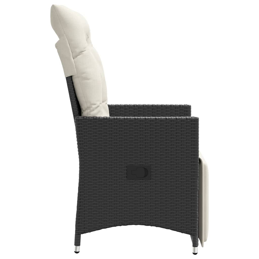 havestole med hynder 2 stk. justerbart ryglæn polyrattan sort